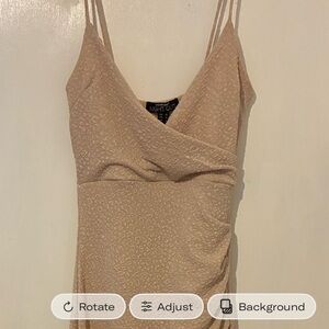 Beige Textured Spaghetti Strap Dress